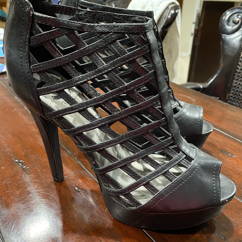 Black platform booties with 5 inch heel